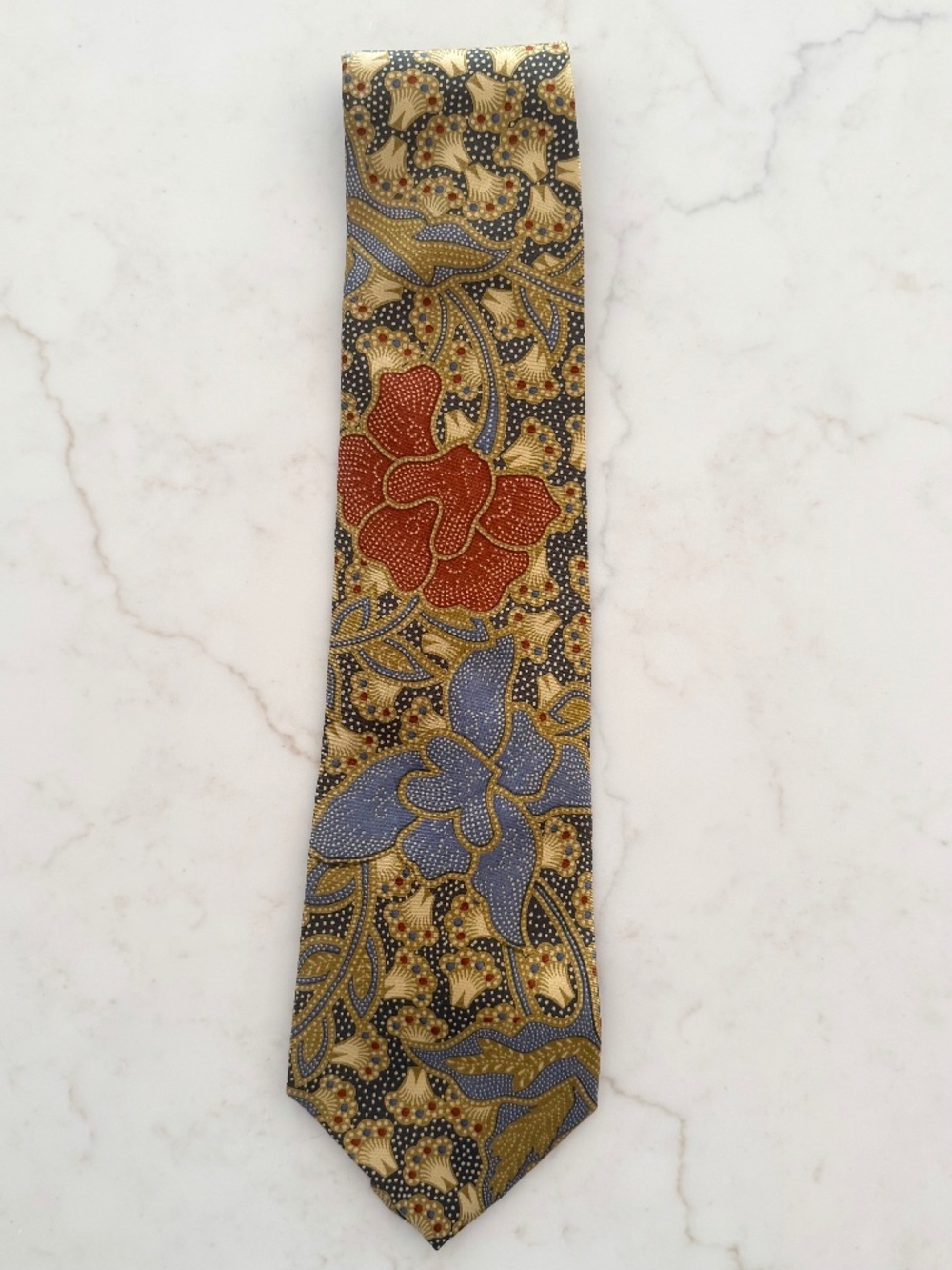 James B. Fairchild 80s/90s Vintage Javanese Batik Print Silk Tie - Picture 1 of 4